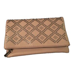 Pink Leather, Stud Purse Clutch/Metallic Strap Convertible to Cross Body